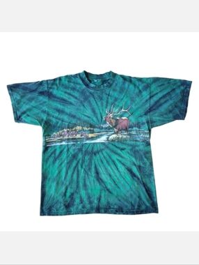 Vintage Colorado 90s Habitat Elk Deer Tie Dye Short Sleeve Tshirt Large
